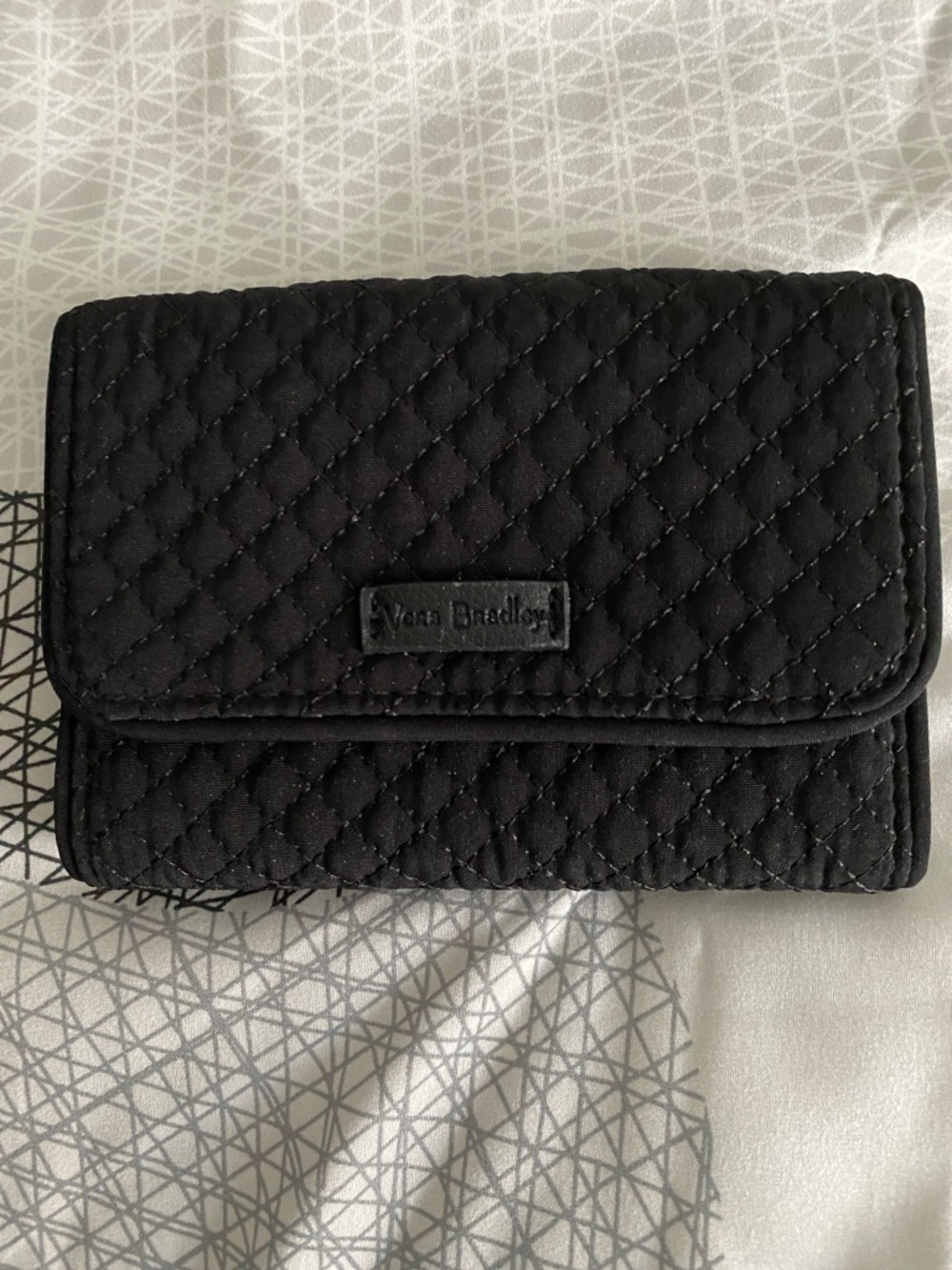 Vera Bradley Black Quilted Trifold Wallet with Logo Plaque